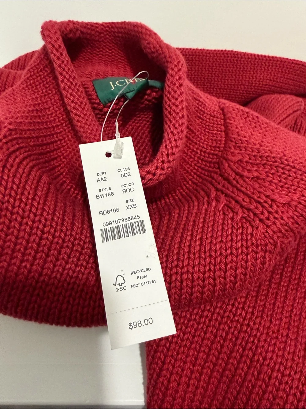 NEW J. Crew Rollneck Sweater Mens XXS Red Ochre Cotton 1988 Knit BW186